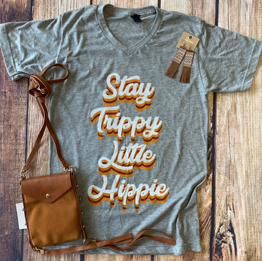 Women's Soft Graphic Tee - Grey Stay Trippy Little Hippie