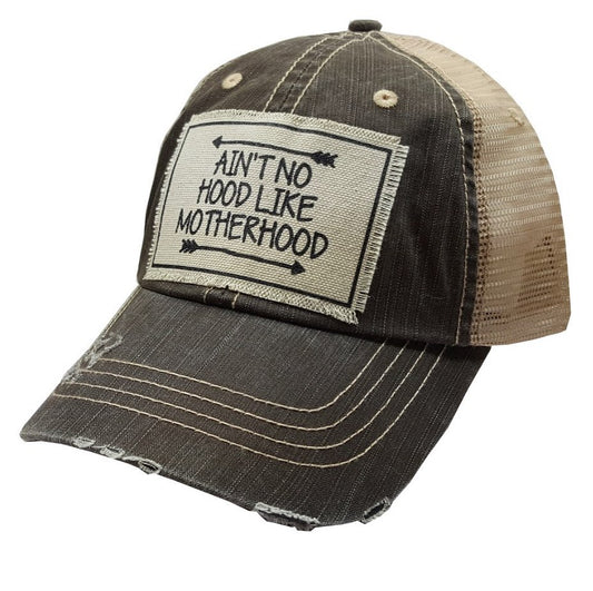 Distressed Trucker Cap -  Distressed Black - Ain't No Hood Like Motherhood