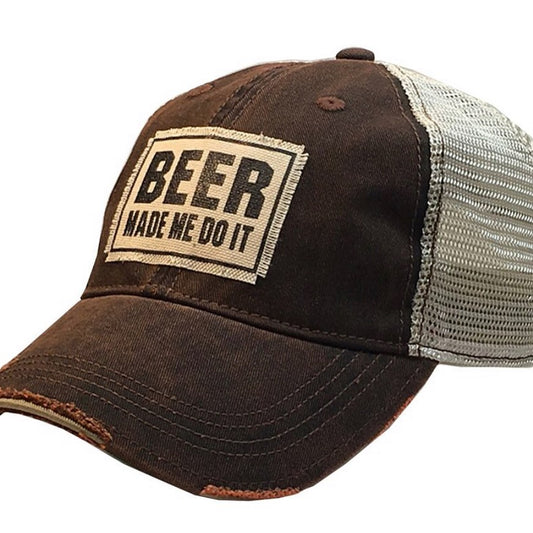 Distressed Trucker Cap - Brown - Beer Made Me Do It