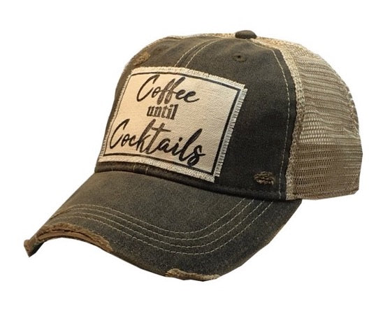 Distressed Trucker Cap - Distressed Black - Coffee Until Cocktails