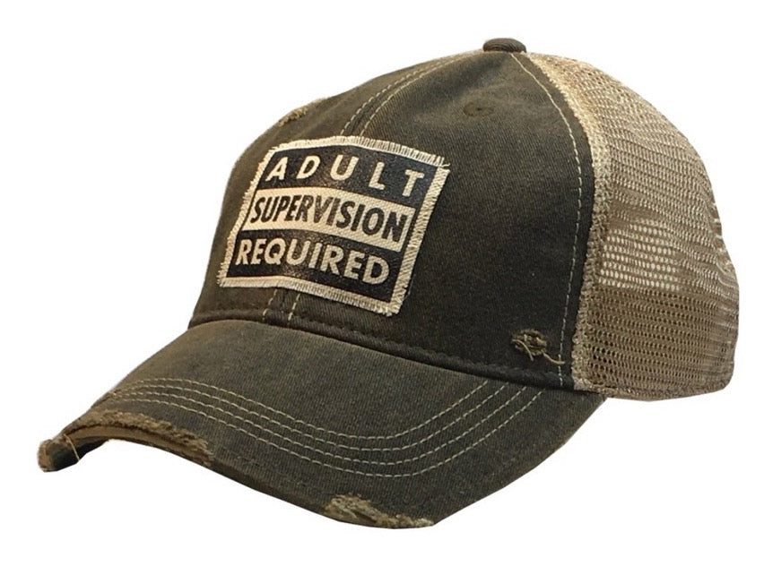 Distressed Trucker Cap - Black - Adult Supervision Required