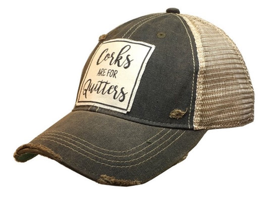 Distressed Trucker Cap - Black - Corks Are For Quitters